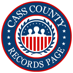 A round, red, white, and blue logo with the words 'Cass County Records Page' in relation to the state of Missouri.